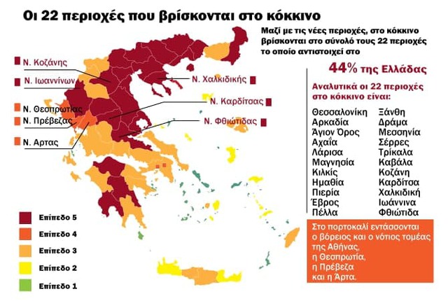 Κορονοϊός – Πήρε «φωτιά» ο επιδημιολογικός χάρτης – Στο κόκκινο σχεδόν η μισή χώρα